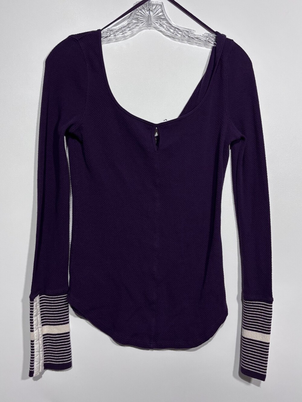 Free People Mod Stripe Cuff Purple Thermal Top Size M As Seen on 2 Broke Girls
